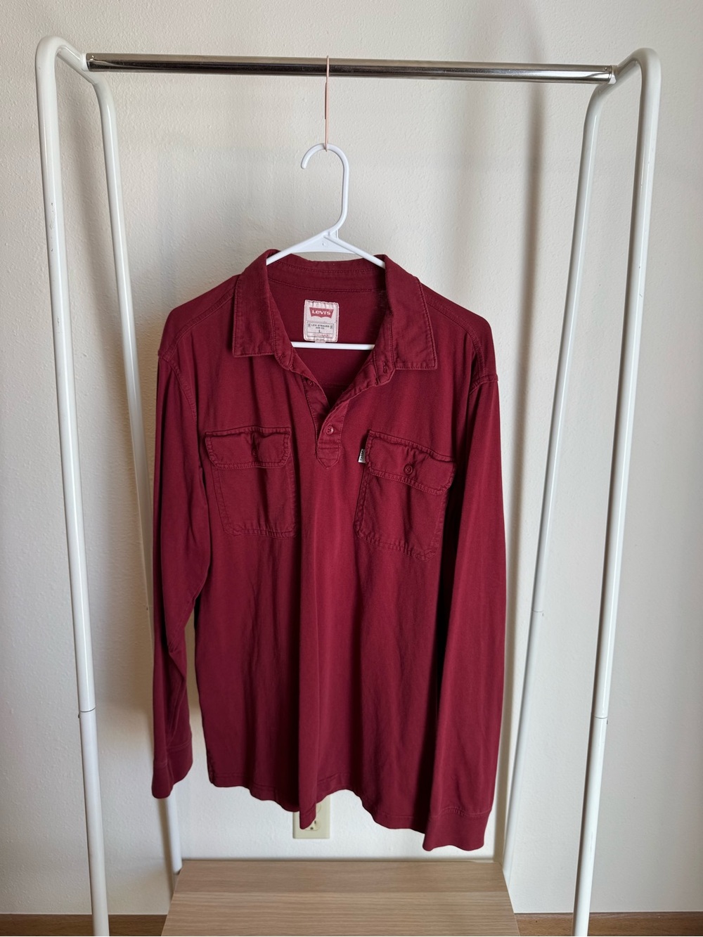 Levi's Men's Long-Sleeve Polo Shirt in Wine Red